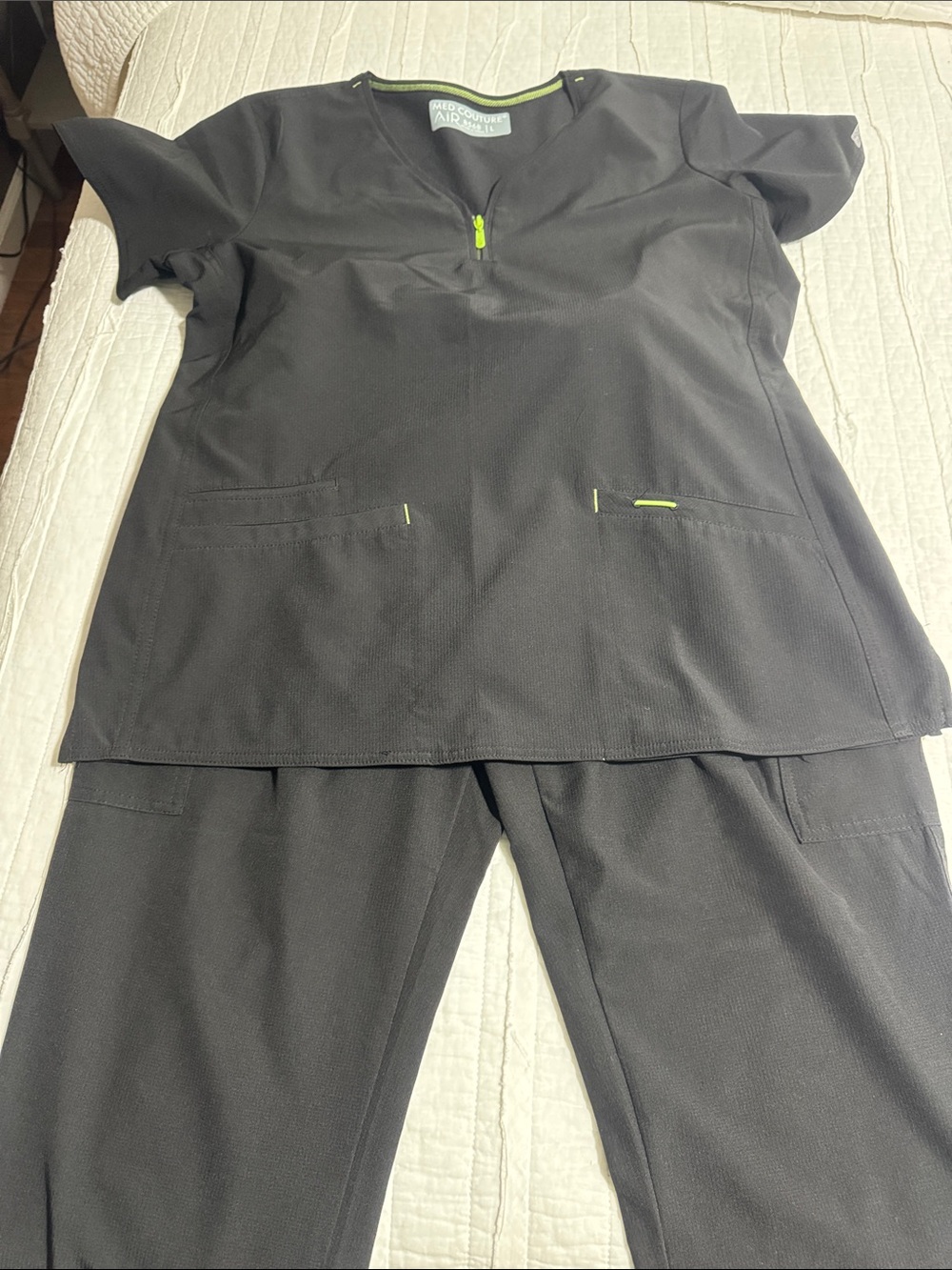 Med Couture Black Scrub Set with Lime Trim